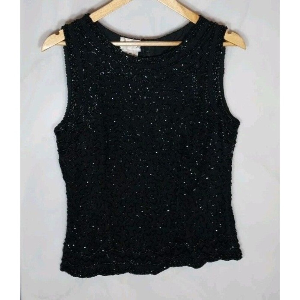 Stenay Black Beaded Silk Shell Top Sleeveless Formal Evening Party Size M